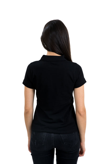 Ladies Black Polo White Skull
