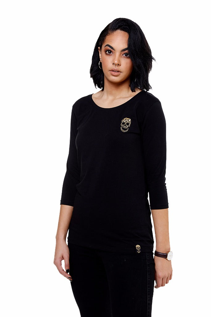 Ladies Black 3/4 Sleeve Stretch Shirt