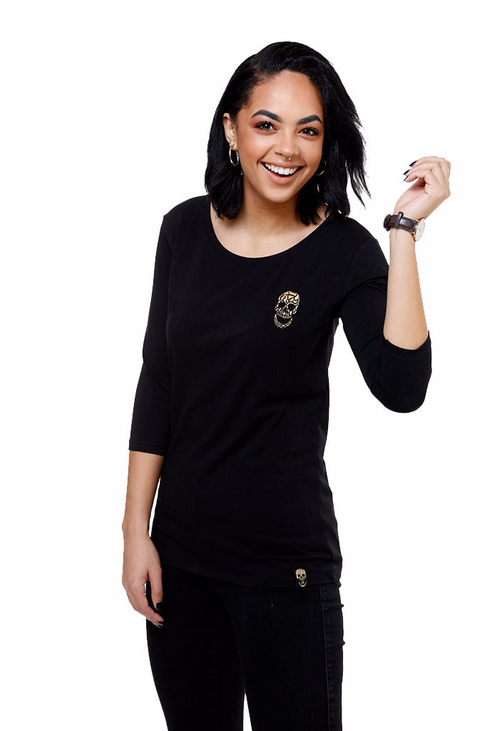 Ladies Black 3/4 Sleeve Stretch Shirt