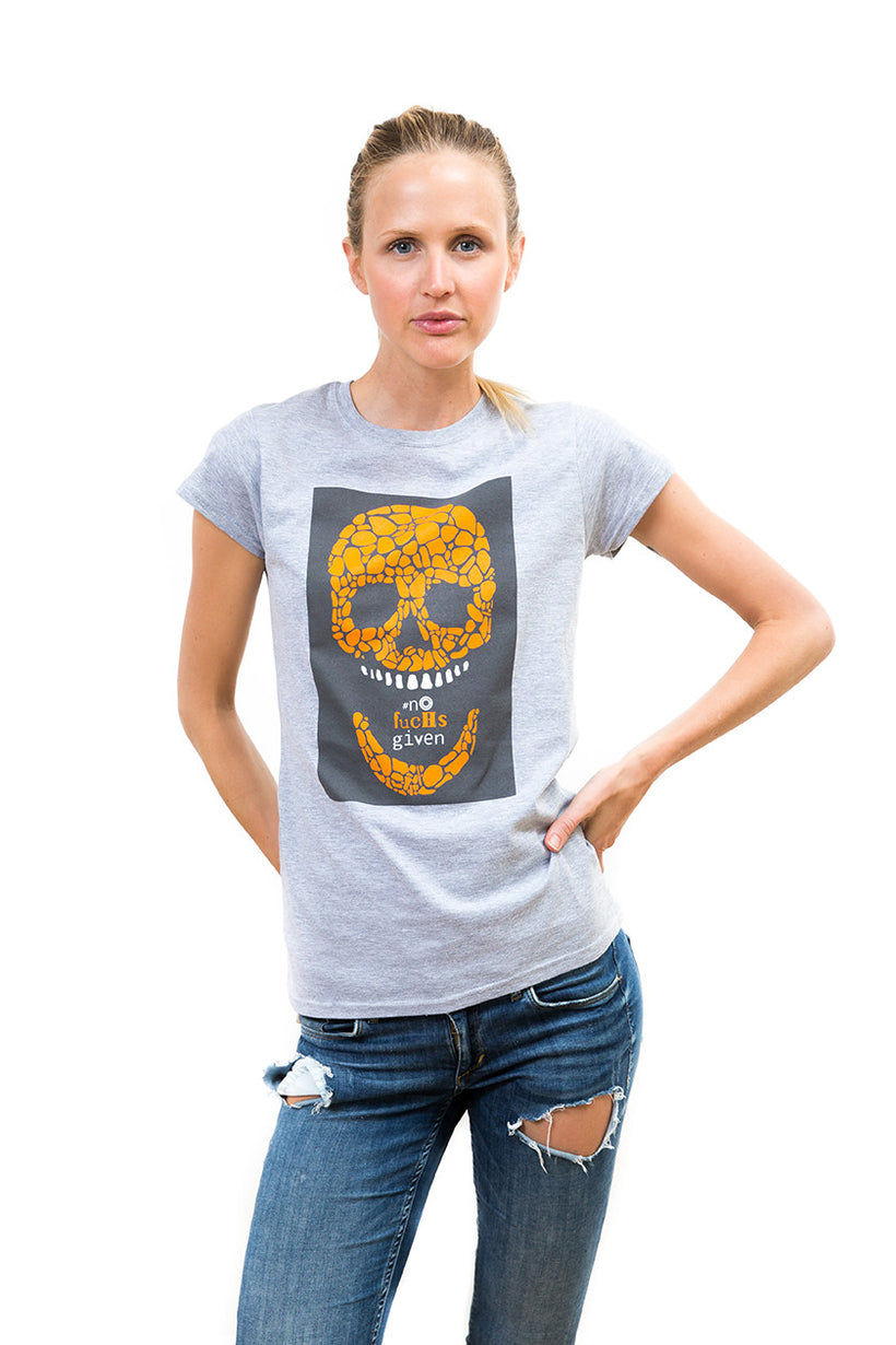 Ladies Grey Square Skull T-Shirt