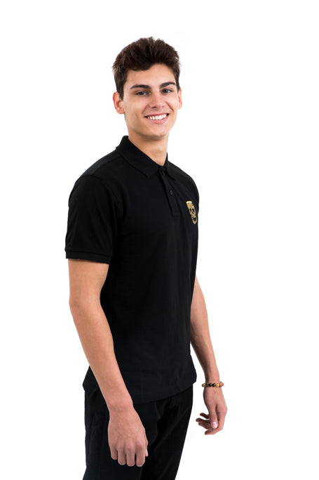 Mens Black Polo Gold Skull