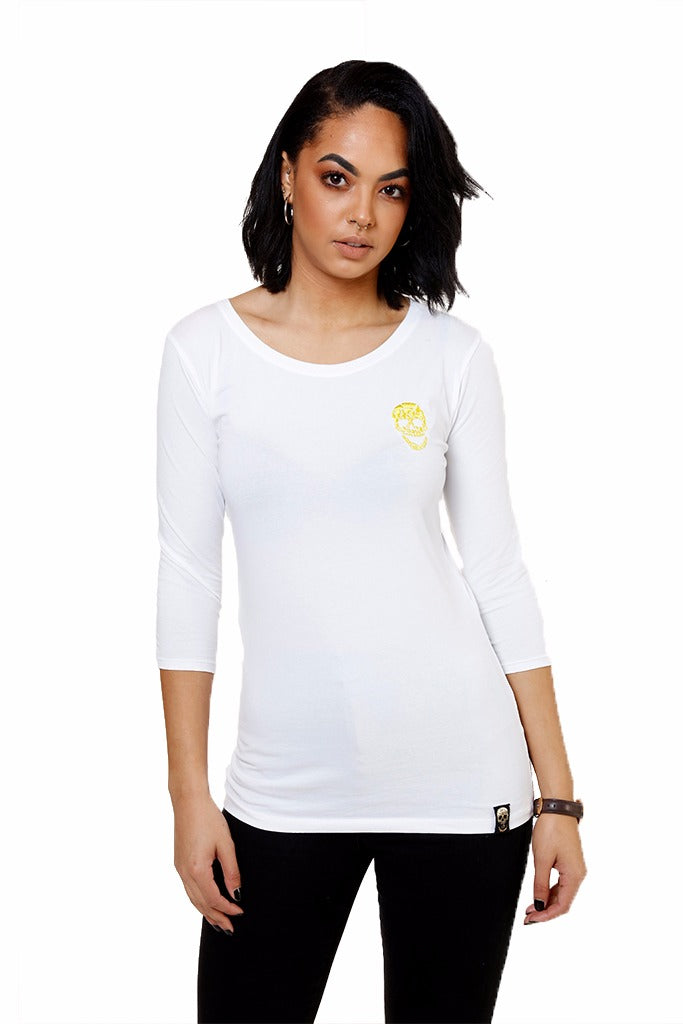 Ladies White 3/4 Sleeve Stretch Shirt – #NoFuchsGiven