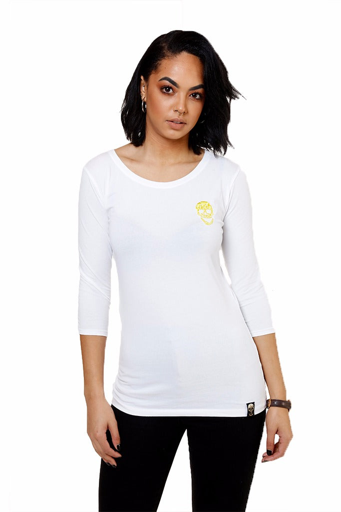 Ladies White 3/4 Sleeve Stretch Shirt