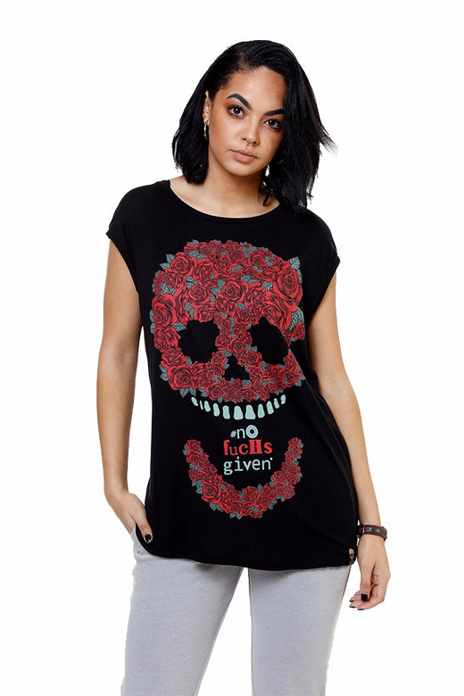 Ladies Oversized Rose Skull Bamboo Shirt