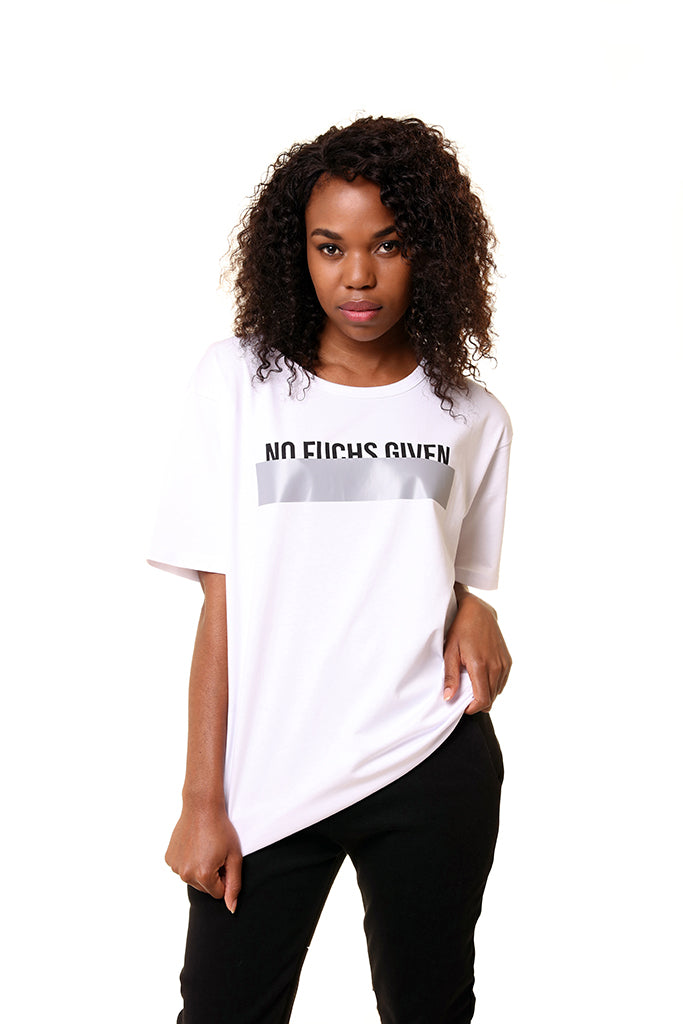 Unisex Slogan White Longline – #NoFuchsGiven